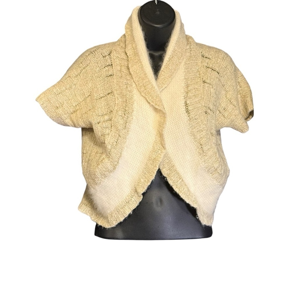 Sleeping on Snow Cardigan Sweater Womens L  Ivory Angora Wool Short Sleeve Open